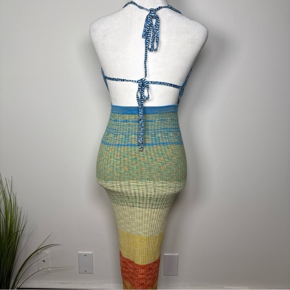 STAUD Edesia Rib Knit Bodycon Midi Dress Halter Size Small Open Back Stretch - Picture 5 of 13